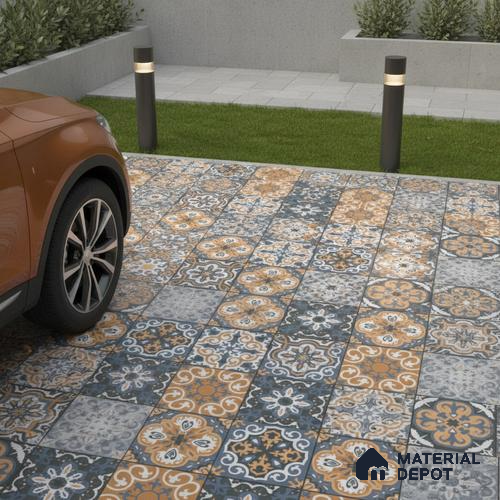 Budget Friendly Moroccan Look Value for Money Parking Sepia Terrain Floor Tile 16 x 16 inch | TL 08552 | Vitrified Matte Finish Tile - 12 mm | Suitable For Parking, Outdoor, Balcony & Terrace | Pattern Alignment May Vary | 2-3 mm Spacer is Mandatory