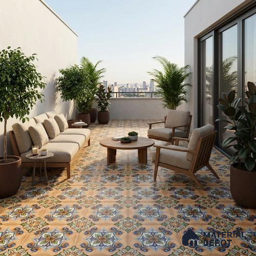 Budget Friendly Moroccan Look Value for Money Parking Tarmac Cloud Floor Tile 16 x 16 inch | TL 08553 | Vitrified Matte Finish Tile - 12 mm | Suitable For Parking, Outdoor, Balcony & Terrace | Pattern Alignment May Vary | 2-3 mm Spacer is Mandatory