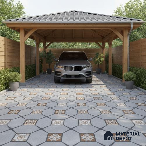 Budget Friendly Moroccan Look Value for Money Parking Cinder Ash Floor Tile 16 x 16 inch | TL 08554 | Vitrified Matte Finish Tile - 12 mm | Suitable For Parking, Outdoor, Balcony & Terrace | Pattern Alignment May Vary | 2-3 mm Spacer is Mandatory