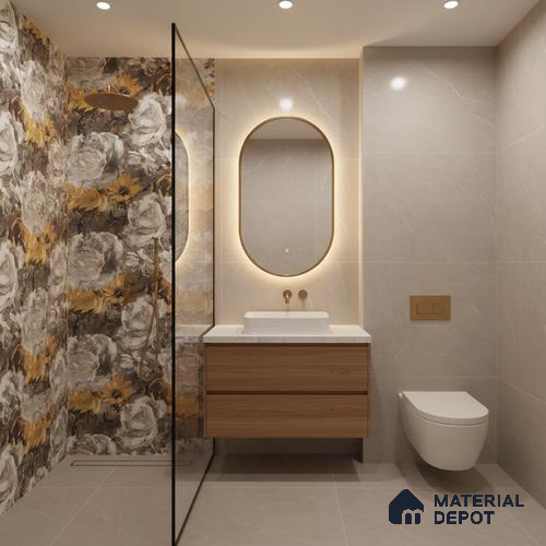 Floral Wall Tile TL 08772  Royal Gold Flower 4 ft x 2 ft Vitrified Carving Matte Finish - 9 mm |  | Suitable for Living Room, Bedroom, Bathroom
