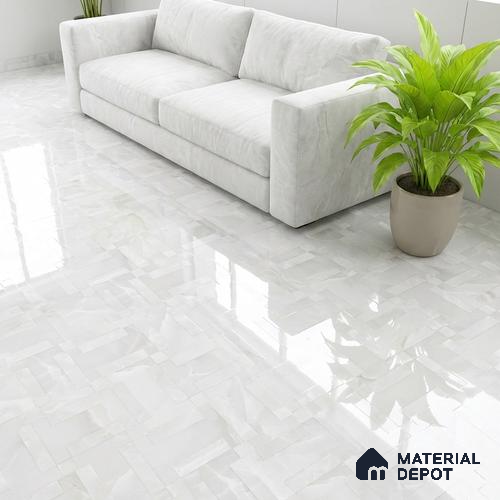 White Stone Floor & Wall Tile TL 08778 B Royal Miami Onyx White Decor 4 ft x 2 ft Vitrified Glossy Finish - 9 mm | Random Design | Suitable for Living Room, Bedroom, Bathroom