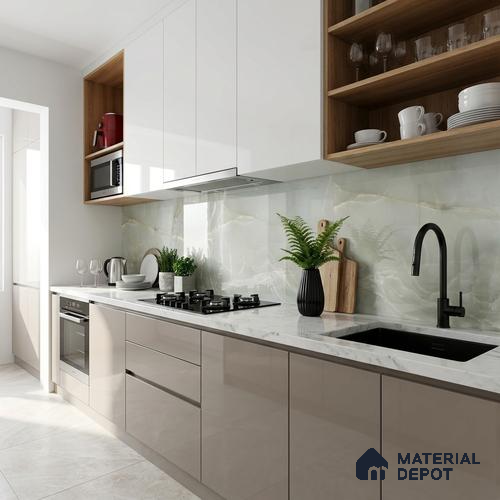 Green Stone Floor & Wall Tile TL 08778 C  Royal Miami Onyx Green 4 ft x 2 ft Vitrified Glossy Finish - 9 mm | Random 6 | Suitable for Living Room, Bedroom, Bathroom