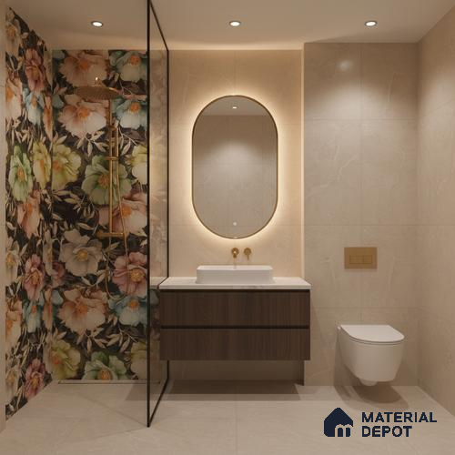 Floral Wall Tile TL 08780 C Shimmer Black Decor 4 ft x 2 ft Vitrified Carving Matte Finish - 9 mm | | Suitable for Living Room, Bedroom, Bathroom