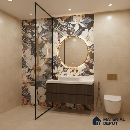 Floral Wall Tile TL 08783  Agate White 4 ft x 2 ft Vitrified Carving Matte Finish - 9 mm |  | Suitable for Living Room, Bedroom, Bathroom