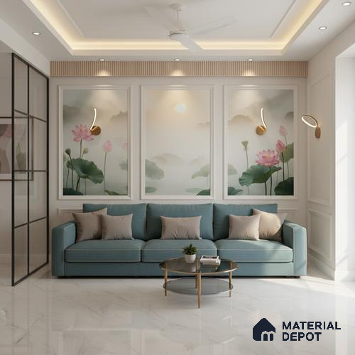 Marble Look Tile TL 08834 6 ft x 4 ft Glossy Finish Vitrified Tile - 9 mm | Adhesive and Spacers Must be Used During Installation