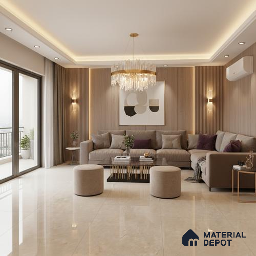 Marble Look Tile TL 08836 6 ft x 4 ft Glossy Finish Vitrified Tile - 9 mm | Adhesive and Spacers Must be Used During Installation