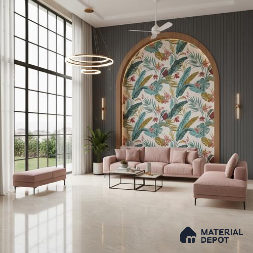 Marble Look Tile TL 08837 6 ft x 4 ft Glossy Finish Vitrified Tile - 9 mm | Adhesive and Spacers Must be Used During Installation