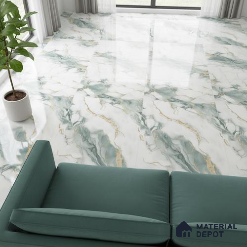 Marble Look Wall & Floor Tile TL 08918 | Glossy Finish 4 ft x 2 ft Vitrified Tile - 9 mm | Suitable For Kitchen, Bathroom, Bedroom & Office