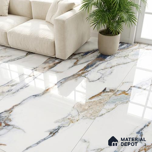 Marble Look Wall & Floor Tile TL 08919 | Glossy Finish 4 ft x 2 ft Vitrified Tile - 9 mm | Suitable For Kitchen, Bathroom, Bedroom & Office