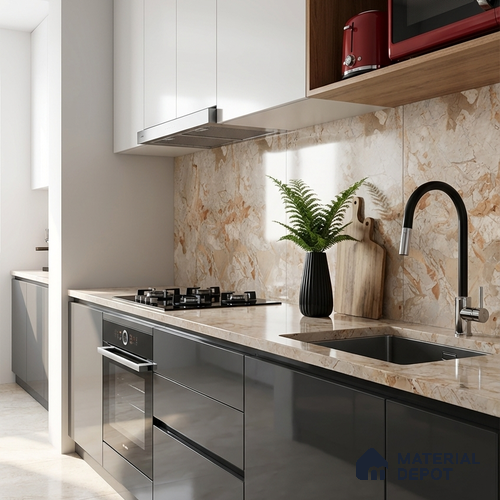 Marble Look Wall & Floor Tile TL 08935 | Glossy Finish 4 ft x 2 ft Vitrified Tile - 9 mm | Suitable For Kitchen, Bathroom, Bedroom & Office
