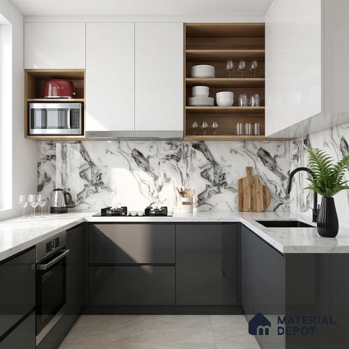 Marble Look Wall & Floor Tile TL 08942 | Glossy Finish 4 ft x 2 ft Vitrified Tile - 9 mm | Suitable For Kitchen, Bathroom, Bedroom & Office