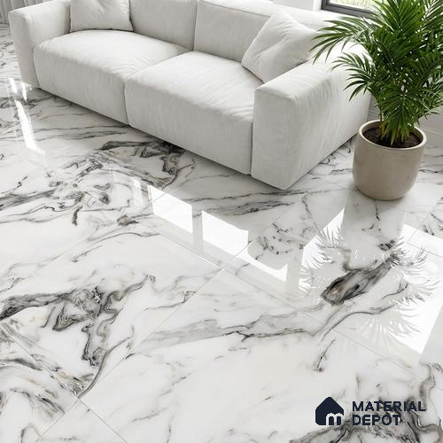 Marble Look Wall & Floor Tile TL 08942 | Glossy Finish 4 ft x 2 ft Vitrified Tile - 9 mm | Suitable For Kitchen, Bathroom, Bedroom & Office