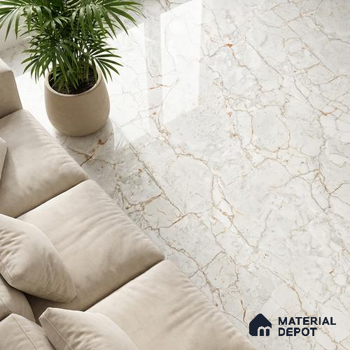 Marble Look Wall & Floor Tile TL 08948 | Glossy Finish 4 ft x 2 ft Vitrified Tile - 9 mm | Suitable For Kitchen, Bathroom, Bedroom & Office