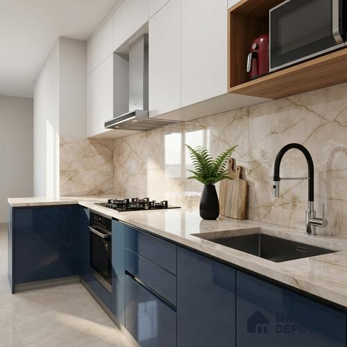 Marble Look Wall & Floor Tile TL 08956 | Glossy Finish 4 ft x 2 ft Vitrified Tile - 9 mm | Suitable For Kitchen, Bathroom, Bedroom & Office