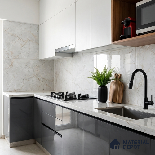 Marble Look Wall & Floor Tile TL 08959 | Glossy Finish 4 ft x 2 ft Vitrified Tile - 9 mm | Suitable For Kitchen, Bathroom, Bedroom & Office