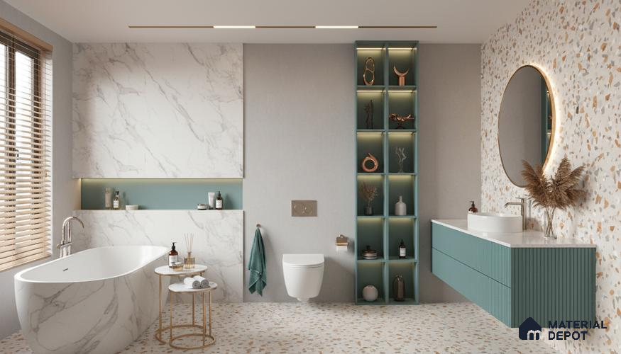 Terrazzo Wall & Floor Tile TL 08964 | Glossy Finish 4 ft x 2 ft Vitrified Tile - 9 mm | Suitable For Kitchen, Bathroom, Bedroom & Office