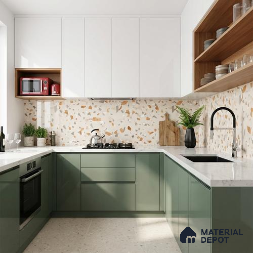 Terrazzo Wall & Floor Tile TL 08964 | Glossy Finish 4 ft x 2 ft Vitrified Tile - 9 mm | Suitable For Kitchen, Bathroom, Bedroom & Office
