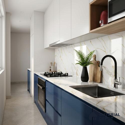 Marble Look Wall & Floor Tile TL 08975 | Glossy Finish 4 ft x 2 ft Vitrified Tile - 9 mm | Suitable For Kitchen, Bathroom, Bedroom & Office