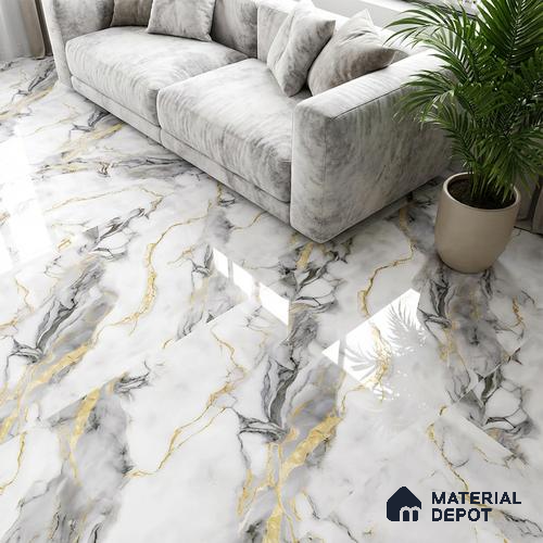 Marble Look Wall & Floor Tile TL 08976 | Glossy Finish 4 ft x 2 ft Vitrified Tile - 9 mm | Suitable For Kitchen, Bathroom, Bedroom & Office