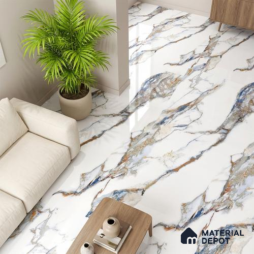 Marble Look Wall & Floor Tile TL 08978 | Glossy Finish 4 ft x 2 ft Vitrified Tile - 9 mm | Suitable For Kitchen, Bathroom, Bedroom & Office