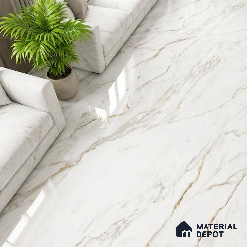 Marble Look Wall & Floor Tile TL 08980 | Glossy Finish 4 ft x 2 ft Vitrified Tile - 9 mm | Suitable For Kitchen, Bathroom, Bedroom & Office