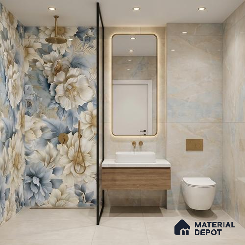 Floral Wall Tile TL 08981 | Glossy Finish 4 ft x 2 ft Vitrified Tile - 9 mm | Suitable For Kitchen, Bathroom, Bedroom & Office