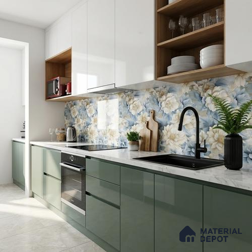 Floral Wall Tile TL 08981 | Glossy Finish 4 ft x 2 ft Vitrified Tile - 9 mm | Suitable For Kitchen, Bathroom, Bedroom & Office