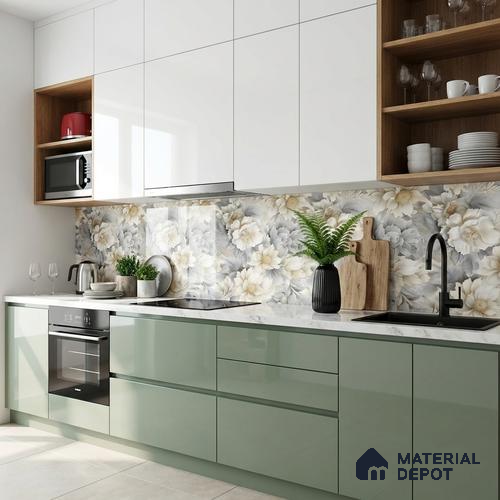 Floral Wall Tile TL 08982 | Glossy Finish 4 ft x 2 ft Vitrified Tile - 9 mm | Suitable For Kitchen, Bathroom, Bedroom & Office