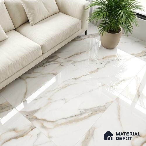 Marble Look Wall & Floor Tile TL 08985 | Glossy Finish 4 ft x 2 ft Vitrified Tile - 9 mm | Suitable For Kitchen, Bathroom, Bedroom & Office