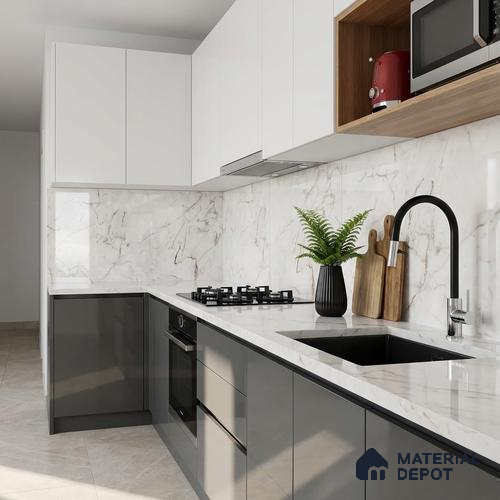 Marble Look Wall & Floor Tile TL 08987 | Glossy Finish 4 ft x 2 ft Vitrified Tile - 9 mm | Suitable For Kitchen, Bathroom, Bedroom & Office