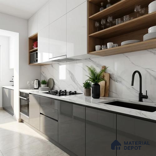 Marble Look Wall & Floor Tile TL 09040 | Glossy Finish 4 ft x 2 ft Vitrified Tile - 9 mm | Suitable For Kitchen, Bathroom, Bedroom & Office