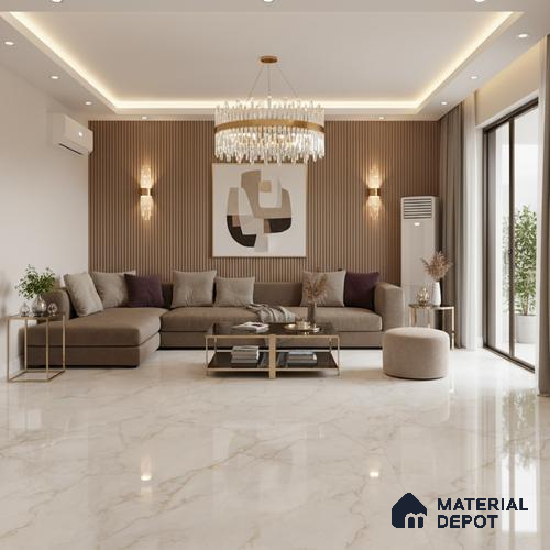 White Marble Floor & Wall Tile TL 09043 Grande Pratonix Endless 6 ft x 4 ft Glossy Finish Vitrified Large Format Tile - 9 mm | Random 3 | Suitable for Living Room, Bedroom, Bathroom | Adhesive and Spacers Must be Used During Installation