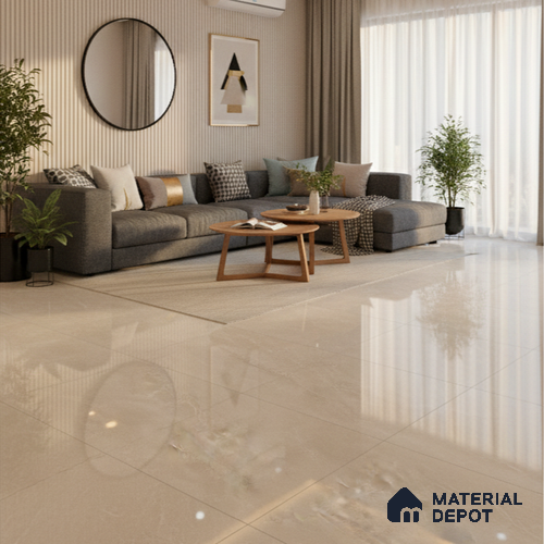 Beige Marble Floor & Wall Tile TL 09045 B Grande Imperial Beige Endless 6 ft x 4 ft Glossy Finish Vitrified Large Format Tile - 9 mm | Random 3 | Suitable for Living Room, Bedroom, Bathroom | Adhesive and Spacers Must be Used During Installation