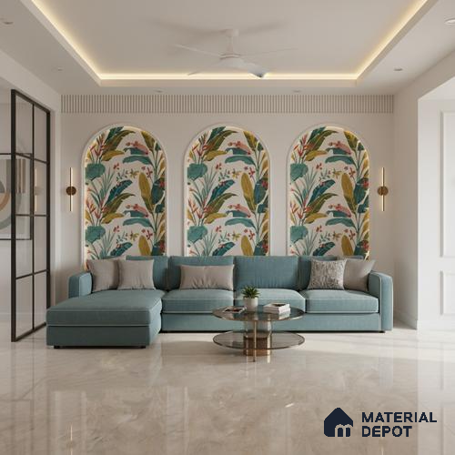 Ivory Marble Floor & Wall Tile TL 09046 B Grande Delray Dove Endless 6 ft x 4 ft Glossy Finish Vitrified Large Format Tile - 9 mm | Random 3 | Suitable for Living Room, Bedroom, Bathroom | Adhesive and Spacers Must be Used During Installation
