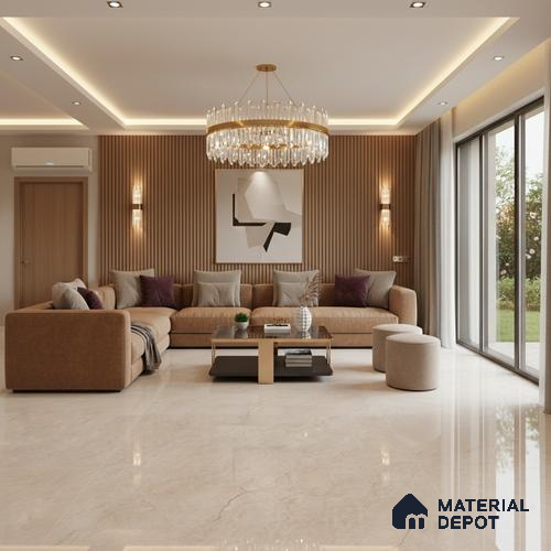 Cream Marble Floor & Wall Tile TL 09046 Grande Delfos Crema Endless 6 ft x 4 ft Glossy Finish Vitrified Large Format Tile - 9 mm | Random 4 | Suitable for Living Room, Bedroom, Bathroom | Adhesive and Spacers Must be Used During Installation