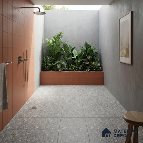 Grey Terrazzo Parking Floor Tile TL 09074  Terre Gris 16 inch x 16 inch Vitrified Carving Matte Finish - 12 mm | Suitable for Parking, Terrace | Pattern Alignment May Vary | 2-3 mm Spacer is Mandatory