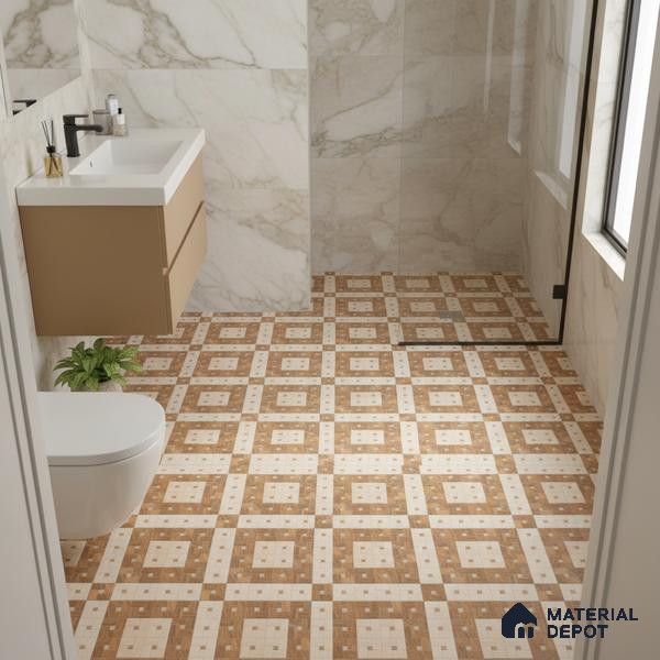 Patterned Look Floor Tile TL 09143 | Matte Finish 12 x 12 inch Vitrified Tile - 8 mm | Suitable For Kitchen, Bathroom, Bedroom & Office | Please Expect a Slight Variation of Pattern