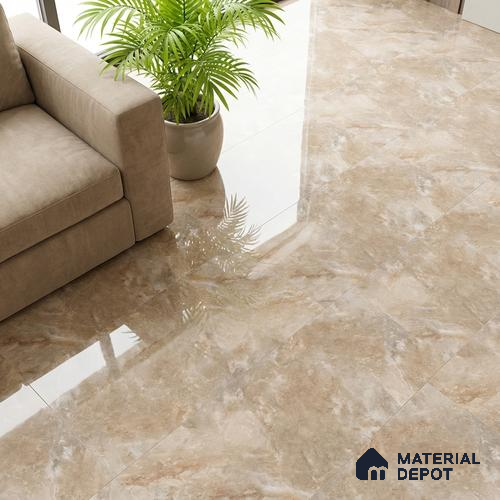 Marble Floor & Wall Tile TL 09340 Livid Beige 4 ft x 2 ft Polished Finish Vitrified Tile - 9 mm | 1 Random Design | Suitable For Living Room, Bedroom, Dining Area