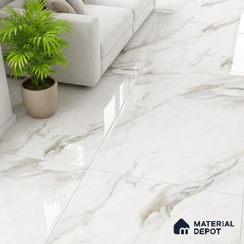 Floor & Wall Tile TL 09359 | Flona White 4 ft x 2 ft  Finish Vitrified Tile - 9 mm | 4 Random Design | Suitable for Living Room, Bedroom, Bathroom & Kitchen