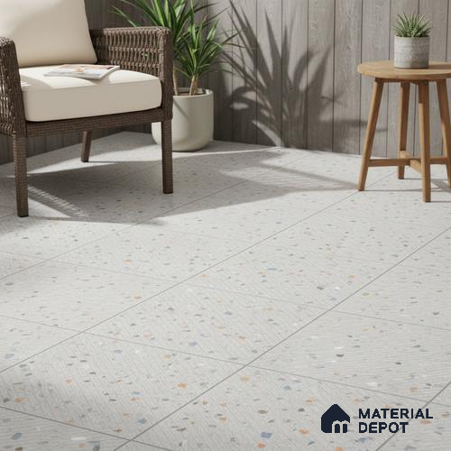 Terrazzo Parking Floor Tile TL 09361 B | Matte Finish 16 x 16 inch Vitrified Tile - 12 mm | Suitable For Kitchen, Bathroom, Bedroom & Office | Pattern Alignment May Vary | 2-3 mm Spacer is Mandatory