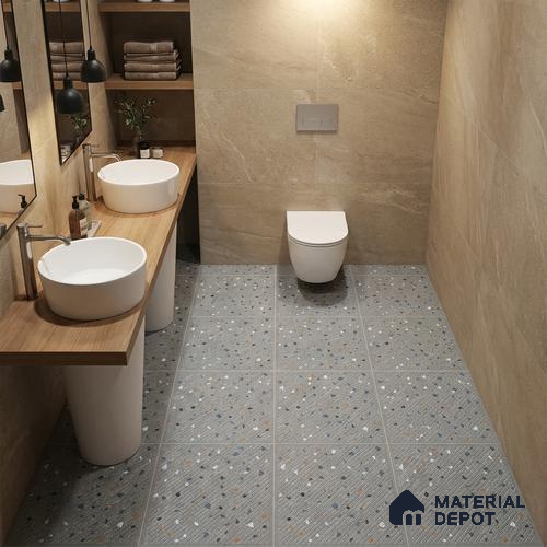 Terrazzo Parking Floor Tile TL 09361 | Matte Finish 16 x 16 inch Vitrified Tile - 12 mm | Suitable For Kitchen, Bathroom, Bedroom & Office | Pattern Alignment May Vary | 2-3 mm Spacer is Mandatory