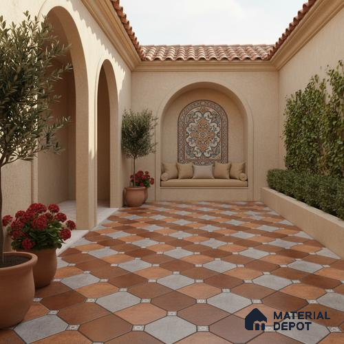 Patterned Look Floor Tile TL 09383 B | Matte Finish 16 x 16 inch Vitrified Tile - 12 mm | Suitable For Kitchen, Bathroom, Bedroom & Office | Pattern Alignment May Vary | 2-3 mm Spacer is Mandatory