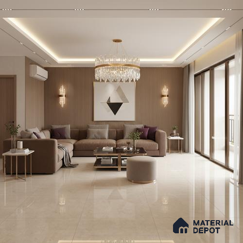 Marble Look Floor & Wall Tile TL 09439 | Glossy Finish 6 ft x 4 ft Vitrified Tile - 15 mm | Suitable For Kitchen, Bathroom, Bedroom & Office | Adhesive and Spacers Must be Used During Installation