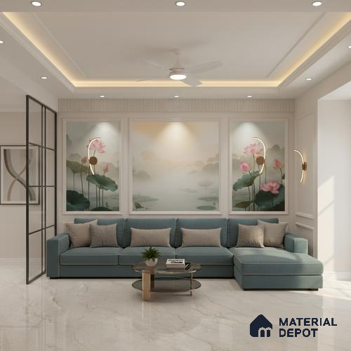 Budget Friendly Large Format Marble Floor Tile TL 09440 Anila Crema Glossy Finish Vitrified Tile - 15 mm | Suitable for Living Room, Bedroom, Office | Adhesive and Spacers Must be Used During Installation