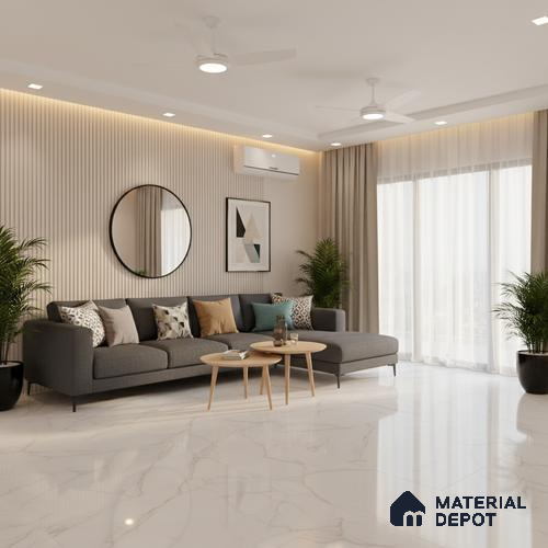 Budget Friendly Large Format Marble Floor Tile TL 09441 Arkos Bianco Glossy Finish Vitrified Tile - 15 mm | Suitable for Living Room, Bedroom, Office | Adhesive and Spacers Must be Used During Installation