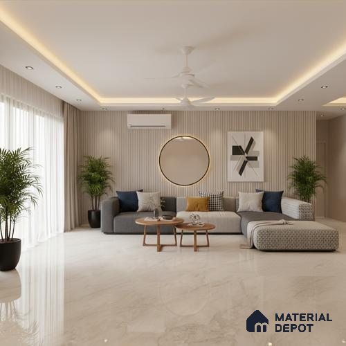 Marble Look Floor & Wall Tile TL 09445 | Glossy Finish 6 ft x 4 ft Vitrified Tile - 15 mm | Suitable For Kitchen, Bathroom, Bedroom & Office | Adhesive and Spacers Must be Used During Installation