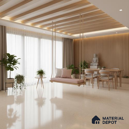 Large Format Marble Floor Tile TL 09446 Paris Beige Glossy Finish Vitrified Tile - 15 mm | Suitable for Living Room, Bedroom, Office | Adhesive and Spacers Must be Used During Installation