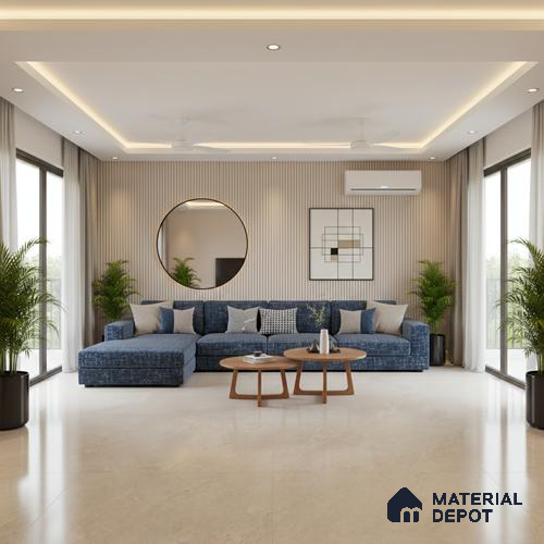 Large Format Marble Floor Tile TL 09447 Praga Crema Glossy Finish Vitrified Tile - 15 mm | Suitable for Living Room, Bedroom, Office | Adhesive and Spacers Must be Used During Installation