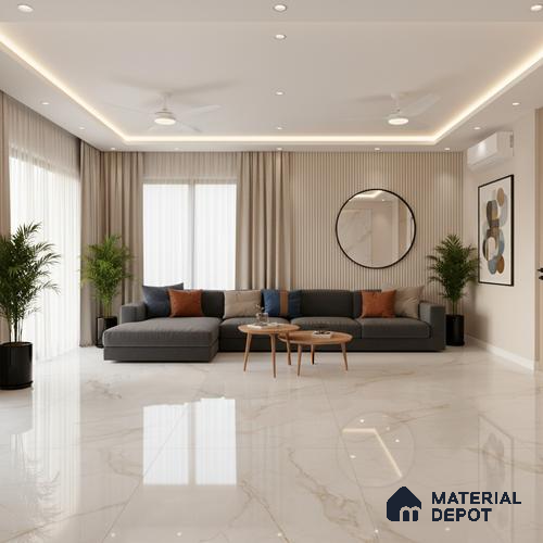 Marble Look Floor & Wall Tile TL 09448 | Glossy Finish 6 ft x 4 ft Vitrified Tile - 15 mm | Suitable For Kitchen, Bathroom, Bedroom & Office | Adhesive and Spacers Must be Used During Installation