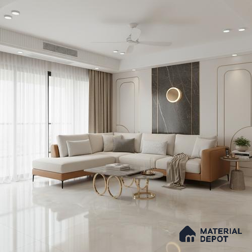 Marble Look Tile TL 09700 6 ft x 4 ft Glossy Finish Vitrified Tile - 9 mm | Adhesive and Spacers Must be Used During Installation